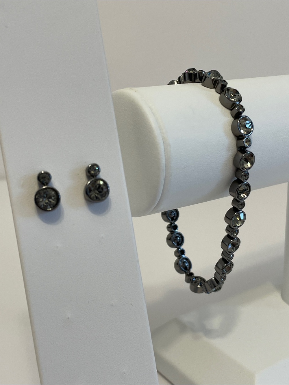 Joan Rivers Vintage Gun-Metal Tone Tennis Bracelet And Stud Earring Set